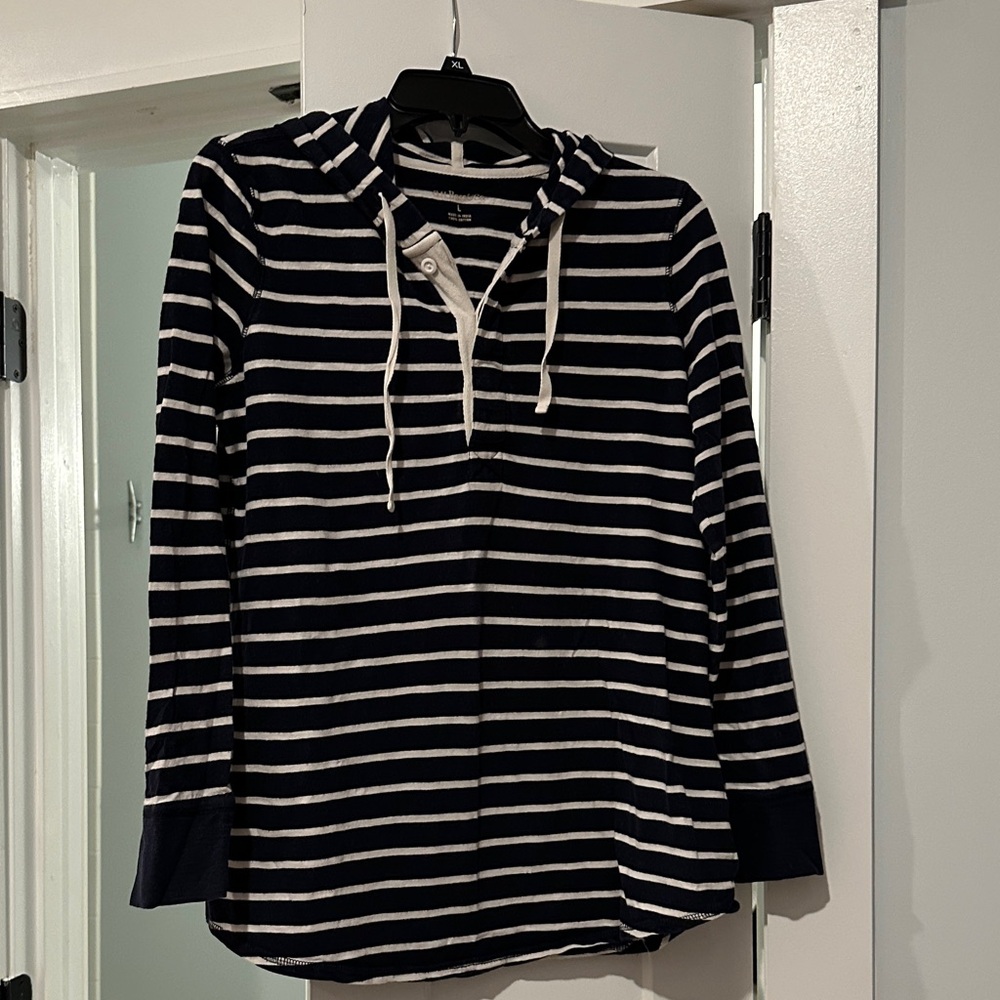 G.H. Bass Striped Hooded Pullover in Navy and White